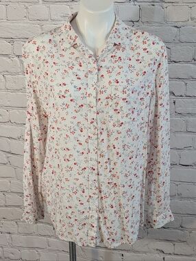 Beach Lunch Lounge White Floral Button Down Top